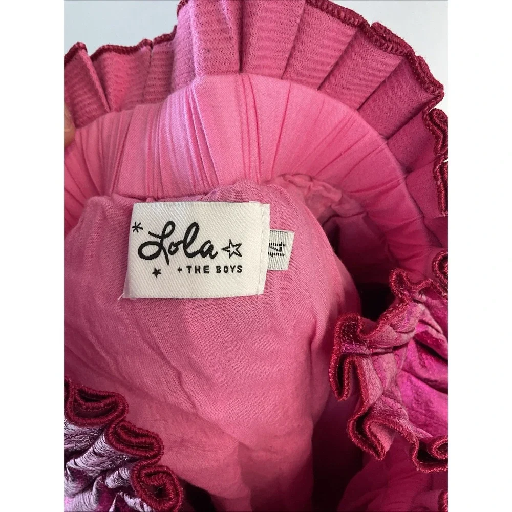 Lola & The Boys Girls Pink Foil Pleated Skirt EUC Size 14 Festive Preppy - Picture 3 of 7